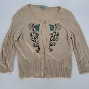 Boho Cottagecore Cardigan CE Classiques Entier Beaded Floral Tan Nordstrom Med